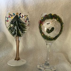Hand painted Christmas wine/water glasses/goblets